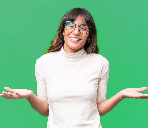 Brunette girl facing camera with hands open